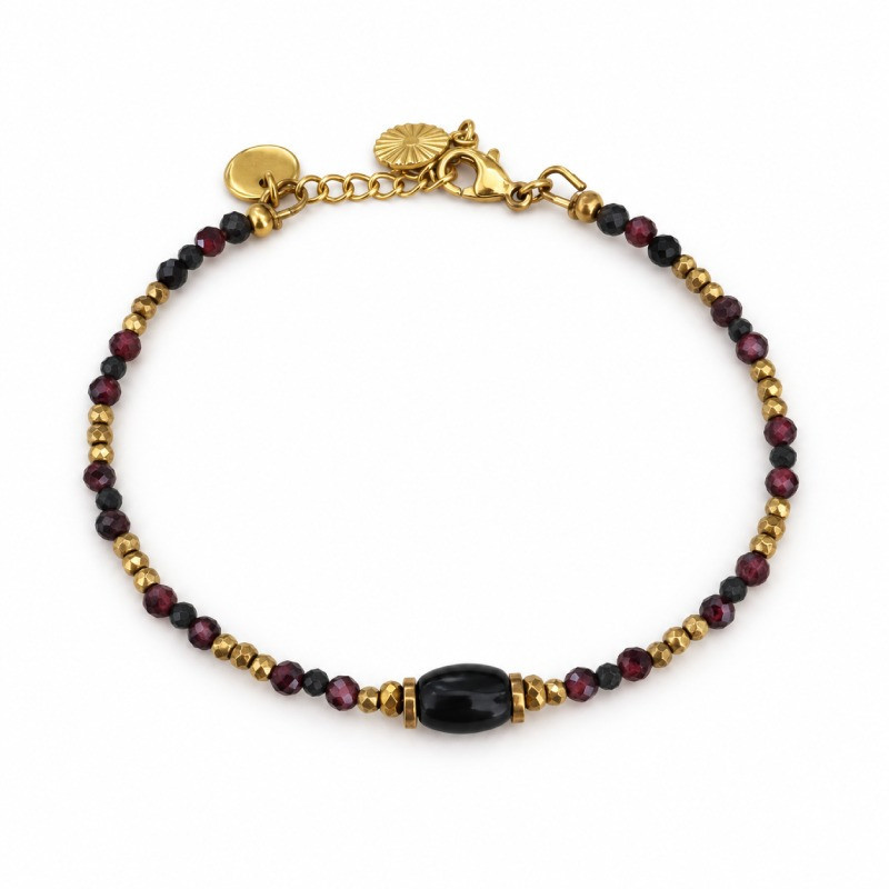 Bracelet CALVINA Obsidienne & Grenat | Petit Cœur Bijoux