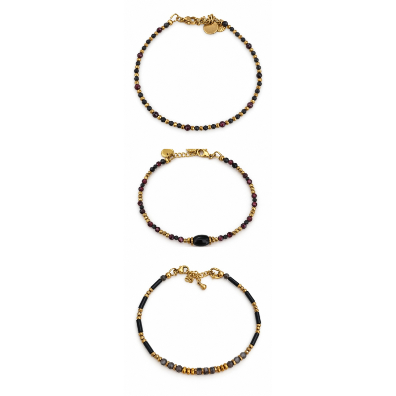 Bracelet CALVINA Obsidienne & Grenat | Petit Cœur Bijoux