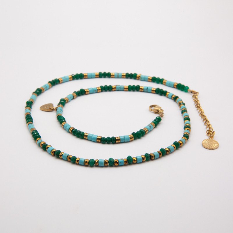 Bracelet-collier "Ibiza" jade vert & turquoise – Élégance naturelle & énergie apaisante | Petit Cœur