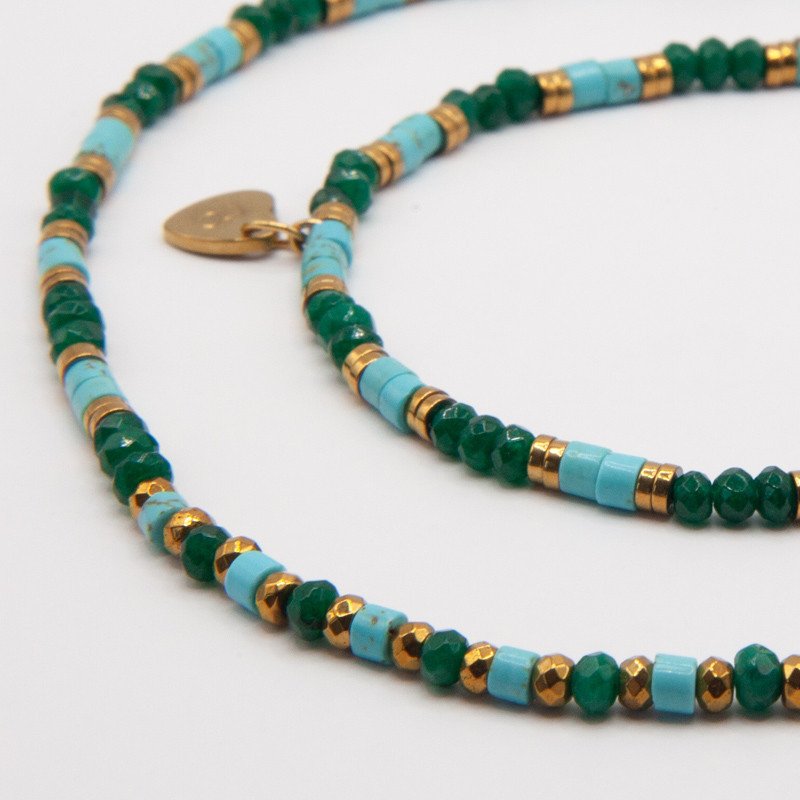 Bracelet-collier "Ibiza" jade vert & turquoise – Élégance naturelle & énergie apaisante | Petit Cœur