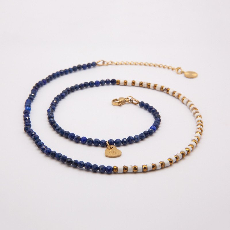 Bracelet-collier lapis-lazuli "Eclat de Nuit"  & howlite – Élégance mystique et sérénité | Petit Cœur