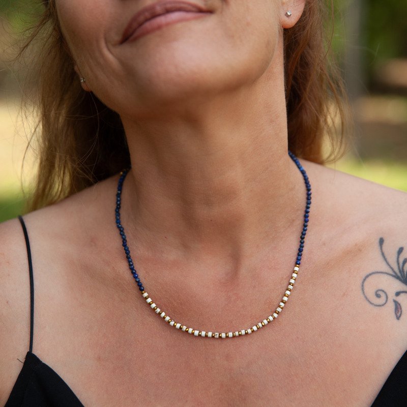 Bracelet-collier lapis-lazuli "Eclat de Nuit"  & howlite – Élégance mystique et sérénité | Petit Cœur