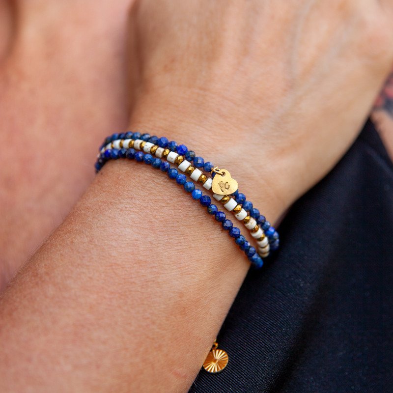 Bracelet-collier lapis-lazuli "Eclat de Nuit"  & howlite – Élégance mystique et sérénité | Petit Cœur