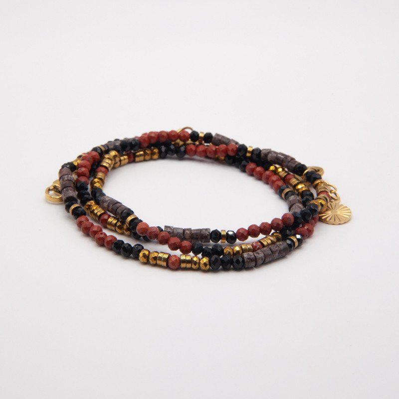 Bracelet-collier jaspe rouge" Tribal Chic" & obsidienne – Force vitale et élégance brute | Petit Cœur