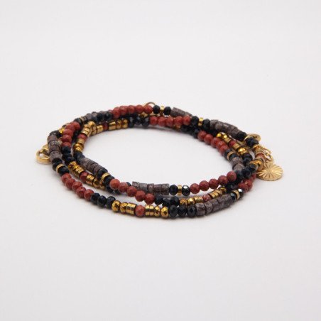 Bracelet-collier jaspe rouge" Tribal Chic" & obsidienne – Force vitale et élégance brute | Petit Cœur
