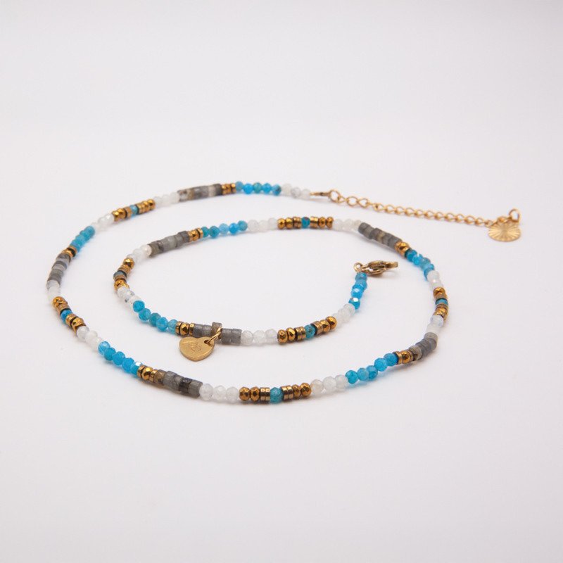 Bracelet-collier apatite & larvikite "Nova" – Clarté et protection intérieure | Petit Cœur