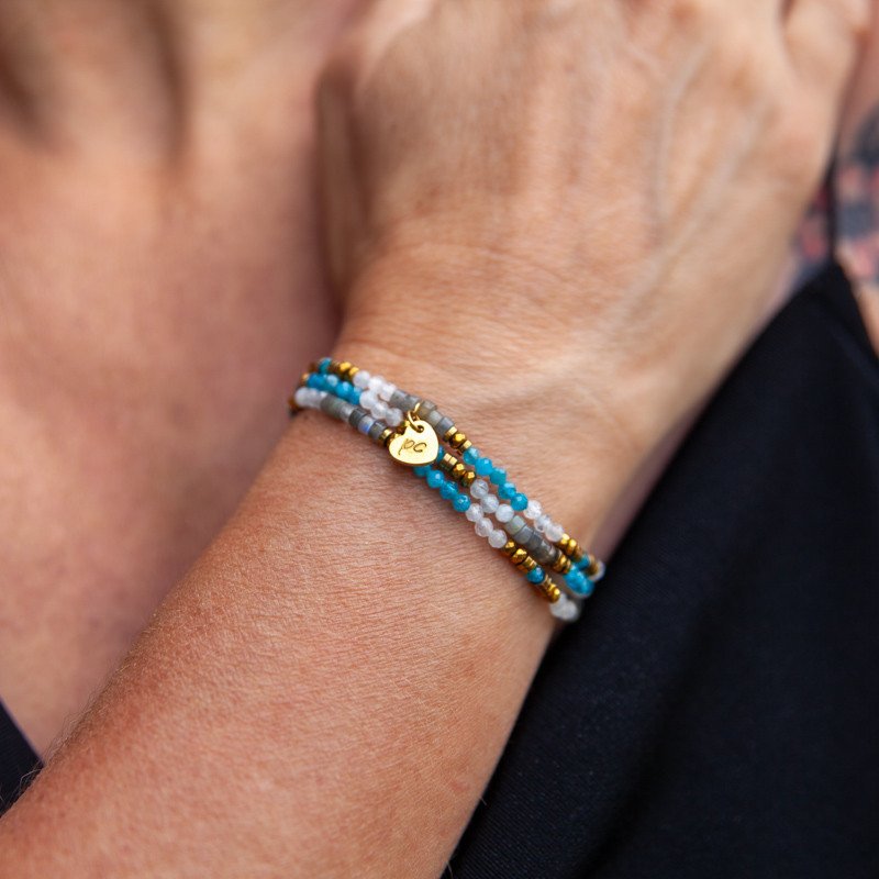 Bracelet-collier apatite & larvikite "Nova" – Clarté et protection intérieure | Petit Cœur