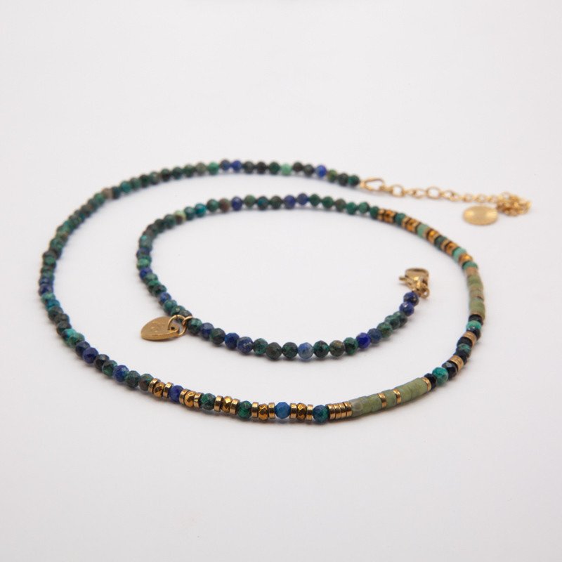 Bracelet-collier chrysocolle & jade de Xynyl " Eden Bohême " – Harmonie du cœur et sagesse douce | Petit Cœur