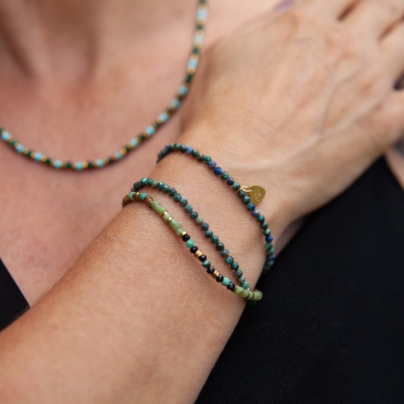 Bracelet-collier chrysocolle & jade de Xynyl " Eden Bohême " – Harmonie du cœur et sagesse douce | Petit Cœur