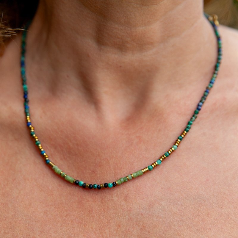 Bracelet-collier chrysocolle & jade de Xynyl " Eden Bohême " – Harmonie du cœur et sagesse douce | Petit Cœur