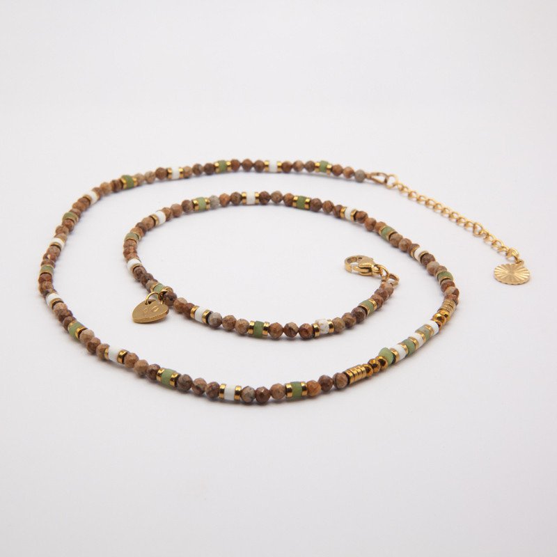 Bracelet-collier jaspe, howlite & jade de Xynyl " Terracotta" – Ancrage doux et élégance naturelle | Petit Cœur