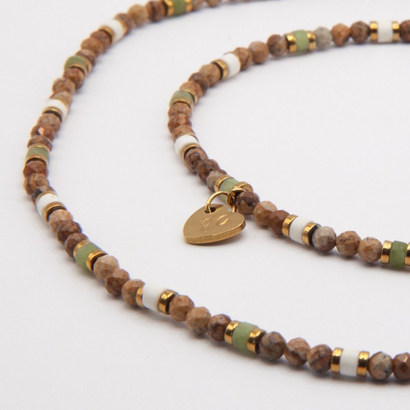 Bracelet-collier jaspe, howlite & jade de Xynyl " Terracotta" – Ancrage doux et élégance naturelle | Petit Cœur