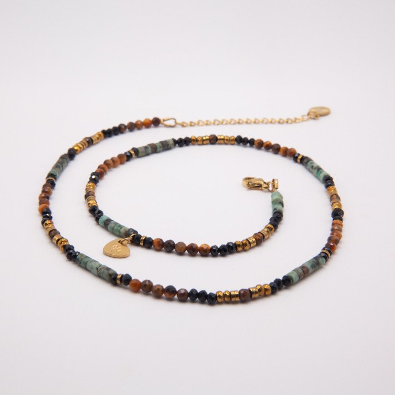 Bracelet-collier œil de tigre & turquoise "Kalypso"– Protection et expression lumineuse | Petit Cœur