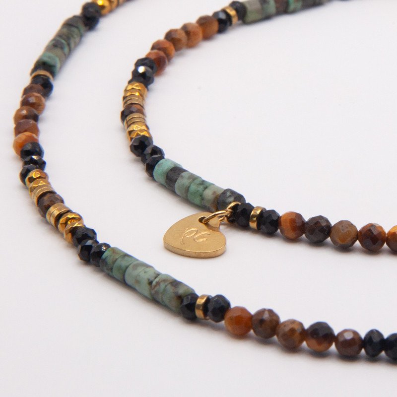 Bracelet-collier œil de tigre & turquoise "Kalypso"– Protection et expression lumineuse | Petit Cœur