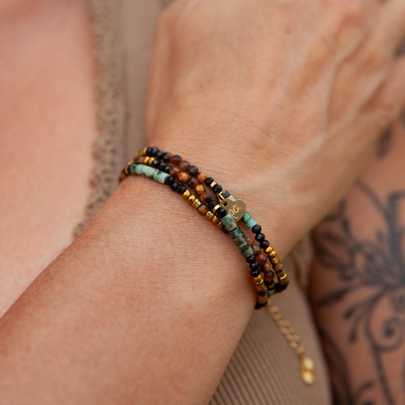 Bracelet-collier œil de tigre & turquoise "Kalypso"– Protection et expression lumineuse | Petit Cœur