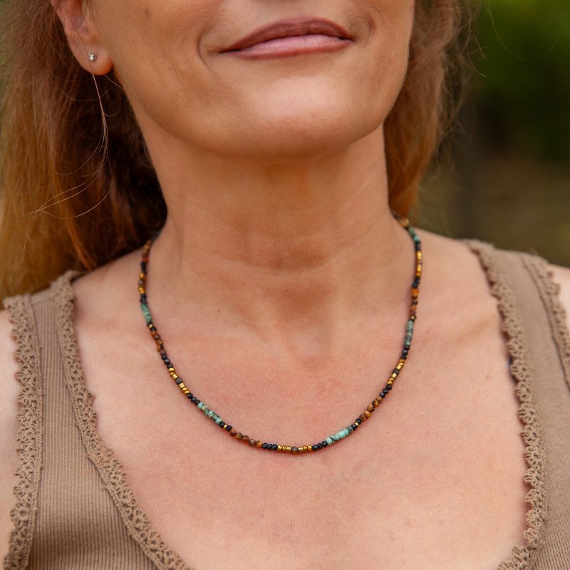 Bracelet-collier œil de tigre & turquoise "Kalypso"– Protection et expression lumineuse | Petit Cœur