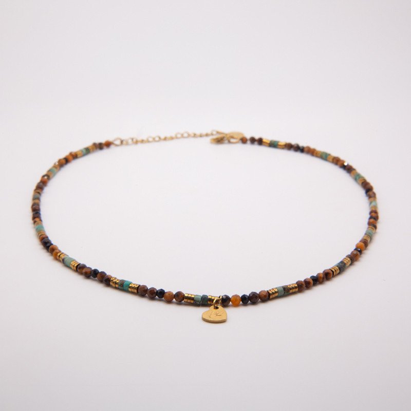 Collier radial œil de tigre & turquoise "Terre de sienne" – Ancrage solaire et expression libre | Petit Cœur