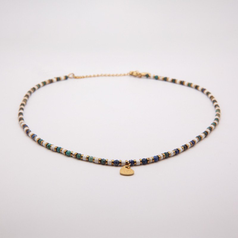 Collier radial chrysocolle & howlite "Fusion" – Harmonie naturelle et élégance moderne | Petit Cœur