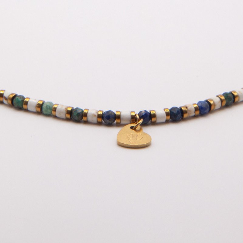 Collier radial chrysocolle & howlite "Fusion" – Harmonie naturelle et élégance moderne | Petit Cœur