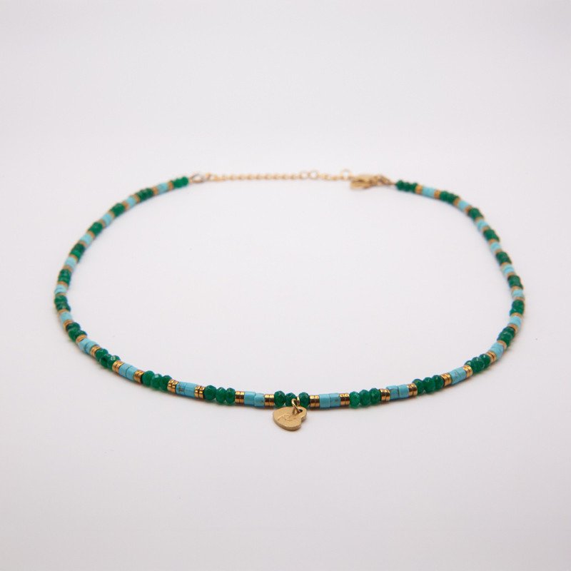 Collier radial jade vert & turquoise " L'âme Bohême " – Harmonie, fraîcheur & modernité | Petit Cœur