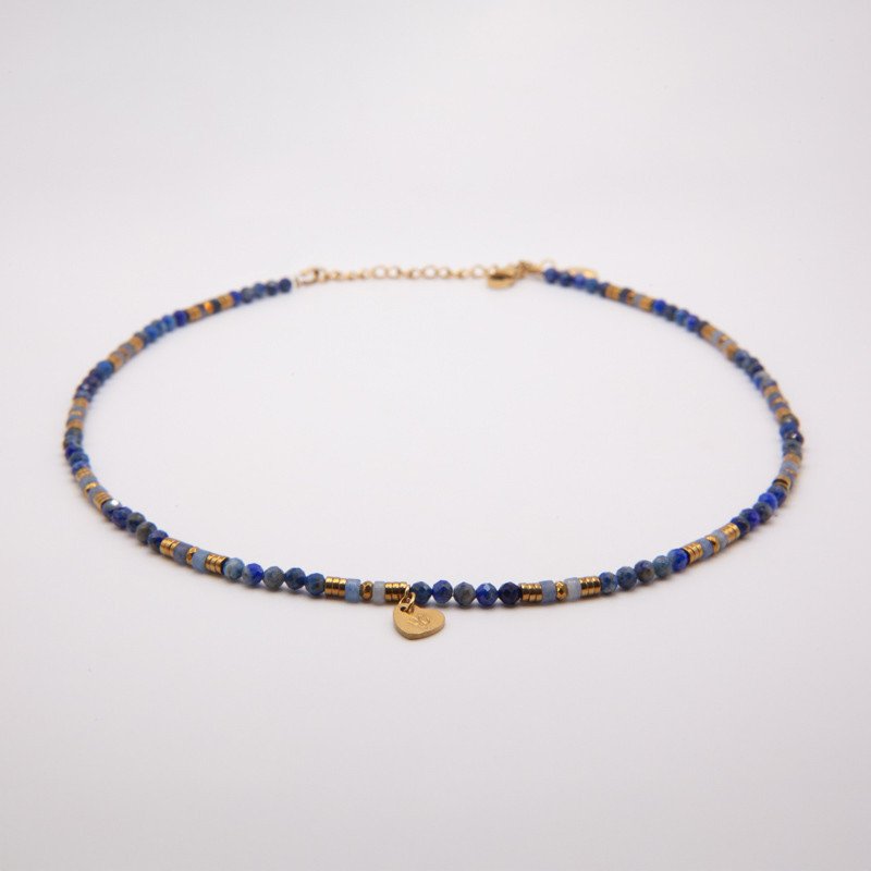 Collier radial lapis-lazuli & œil de tigre " Horizon Lointain" – Bijou moderne Petit Cœur