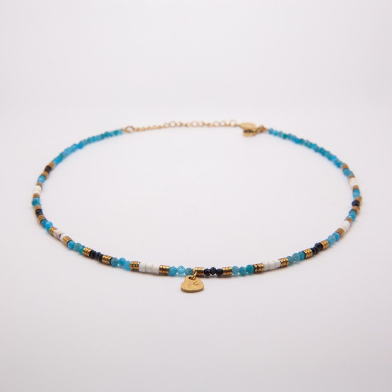 Collier ras-du-cou apatite, howlite & obsidienne " Océanide" – Clarté, calme et force intérieure | Petit Cœur