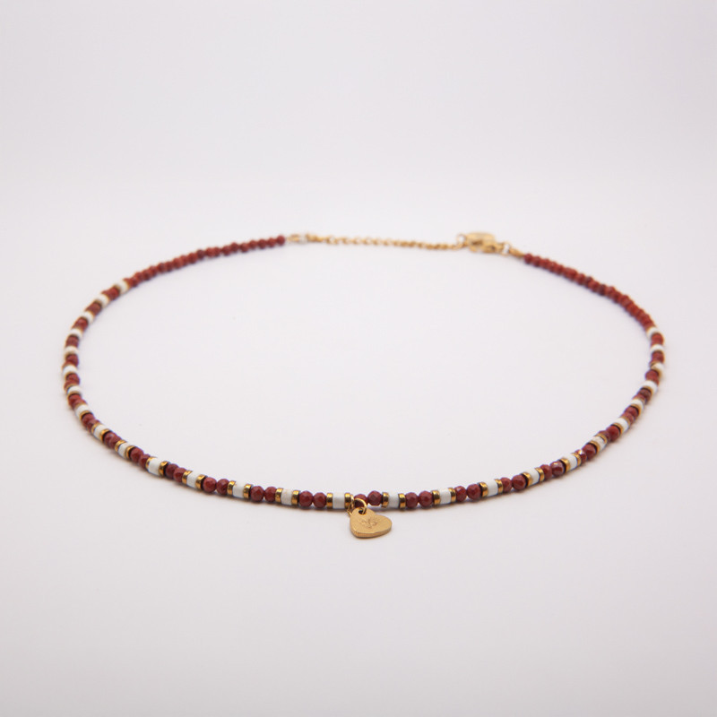 Collier radial jaspe rouge & howlite " Nomad" – Vitalité et calme intérieur | Petit Cœur