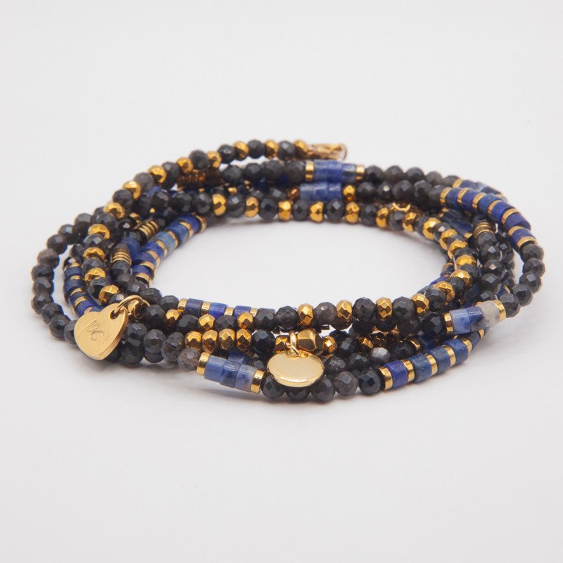 Bracelet Collier "Blue night" Lapis Lazuli & Œil de Tigre – Petit Cœur