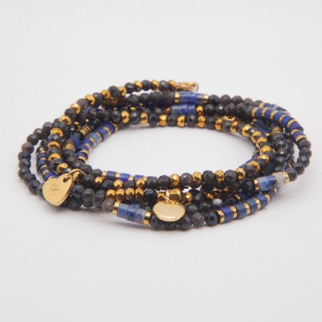 Bracelet Collier "Blue night" Lapis Lazuli & Œil de Tigre – Petit Cœur
