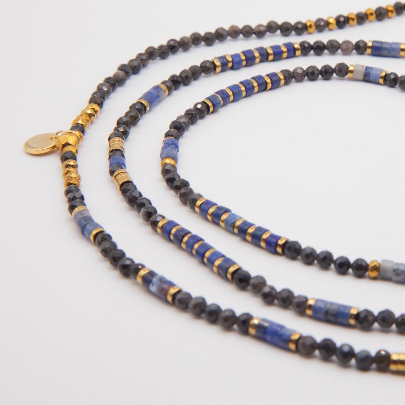 Bracelet Collier "Blue night" Lapis Lazuli & Œil de Tigre – Petit Cœur