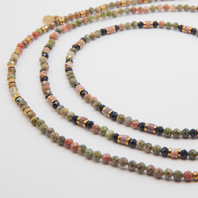 Bracelet Collier "L'Odyssé"  Unakite & Rhodonite – Bijou 6 tours