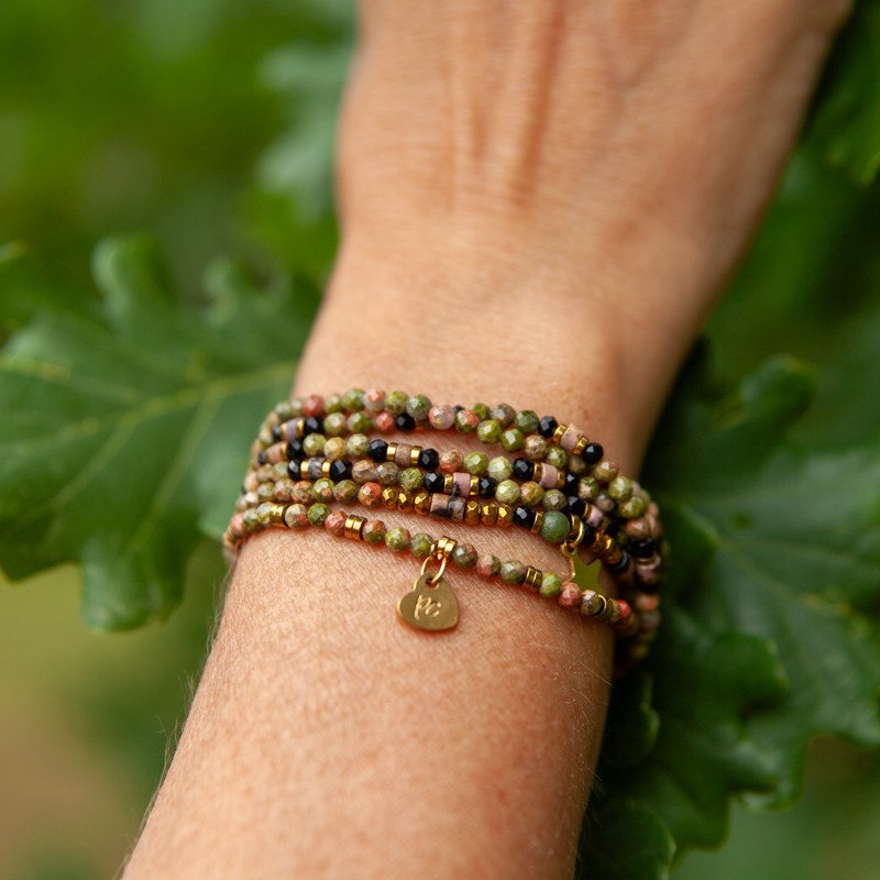 Bracelet Collier "L'Odyssé"  Unakite & Rhodonite – Bijou 6 tours