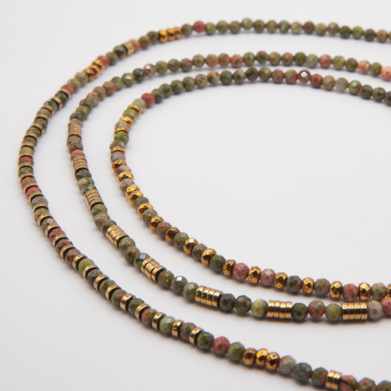 Bracelet Collier "Paladin"Unakite – Bijou multi-rangs 100% pierres naturelles
