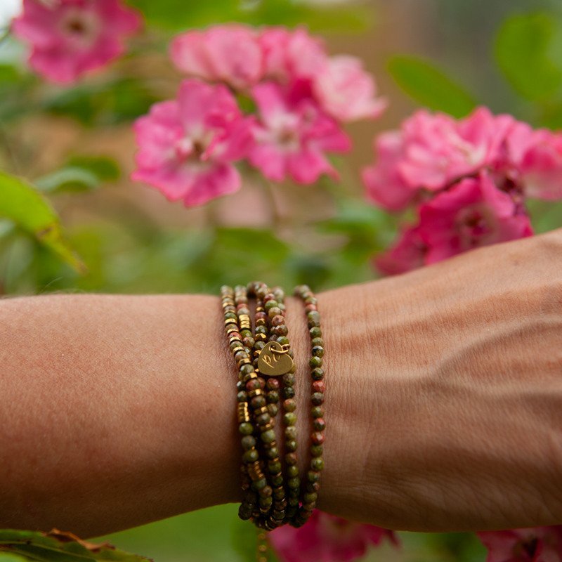 Bracelet Collier "Paladin"Unakite – Bijou multi-rangs 100% pierres naturelles
