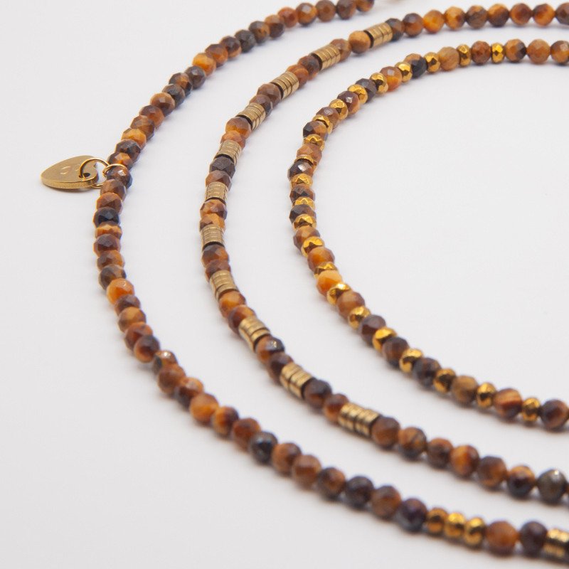 Bracelet Collier "Oria"  Œil de Tigre & Hématite Dorée