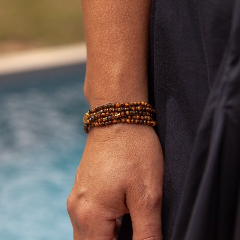 Bracelet Collier "Oria"  Œil de Tigre & Hématite Dorée