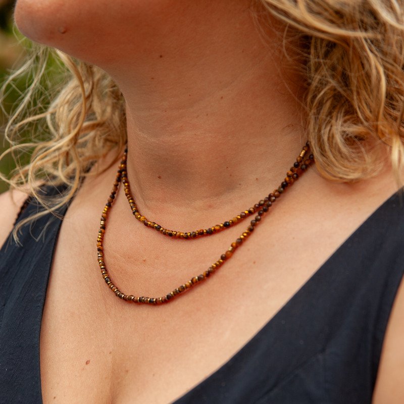 Bracelet Collier "Oria"  Œil de Tigre & Hématite Dorée