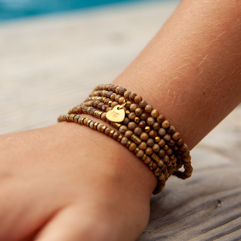 Bracelet Collier " L'essentiel" Jaspe Naturel & Hématite Dorée Épuré