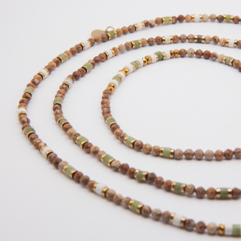 Bracelet Collier "Rivage"  Jaspe Naturel & Jade de Xynil Épuré