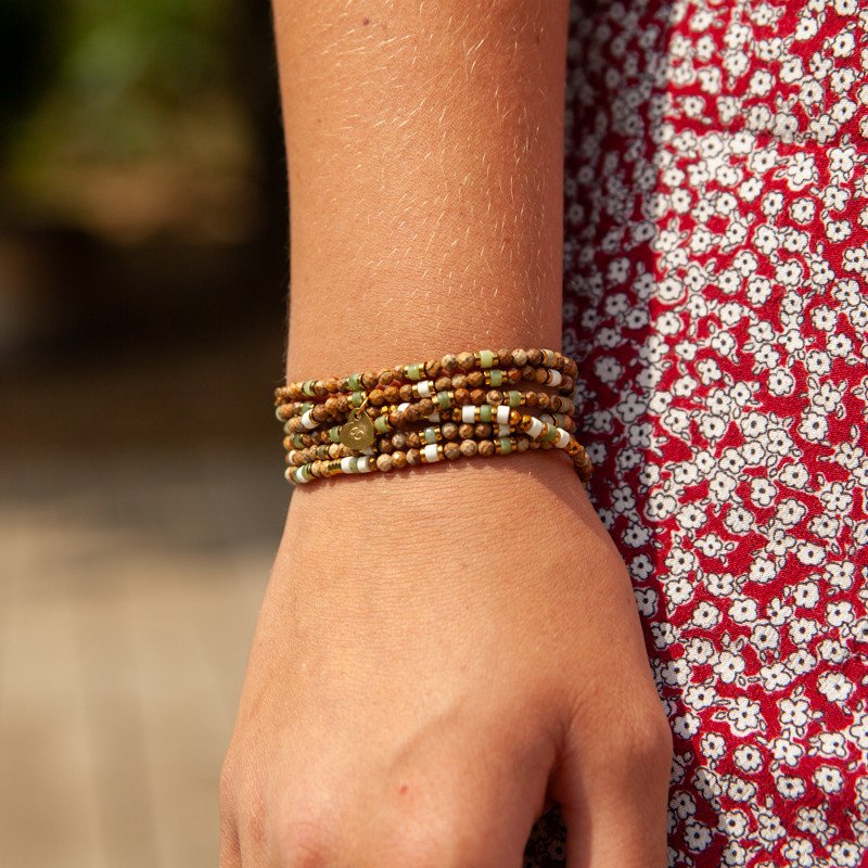 Bracelet Collier "Rivage"  Jaspe Naturel & Jade de Xynil Épuré