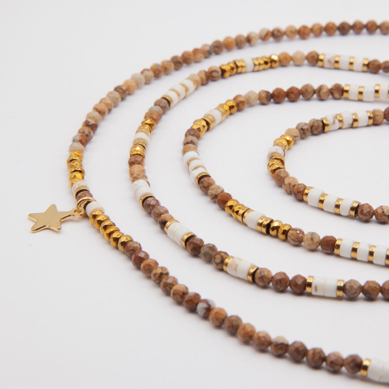 Bracelet Collier “Perles de Sable” Jaspe & Howlite 6 tours