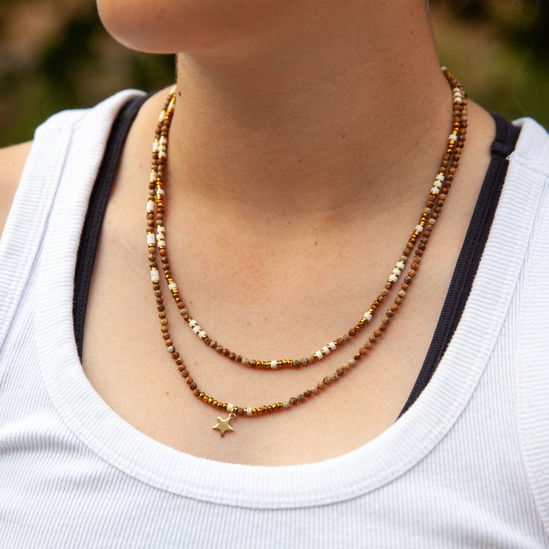 Bracelet Collier “Perles de Sable” Jaspe & Howlite 6 tours