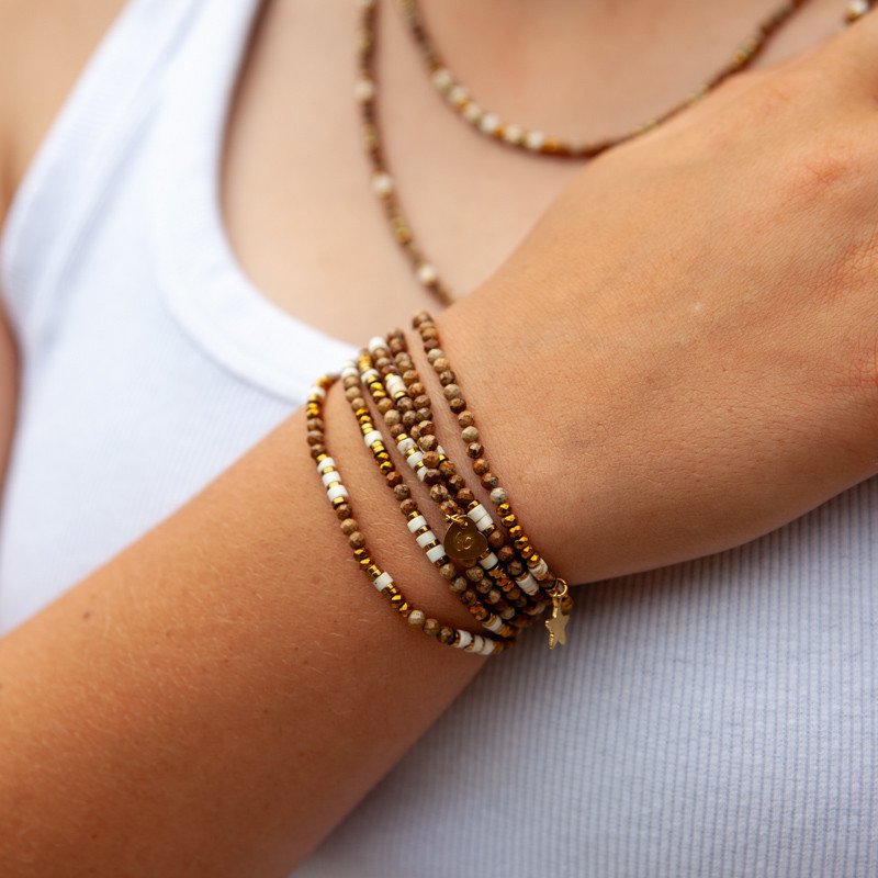Bracelet Collier “Perles de Sable” Jaspe & Howlite 6 tours