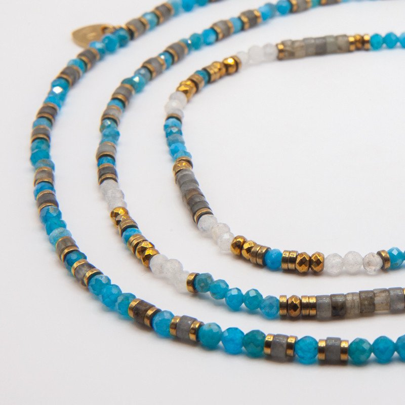 Bracelet Collier “Myriade” Apatite & Larvikite 6 tours