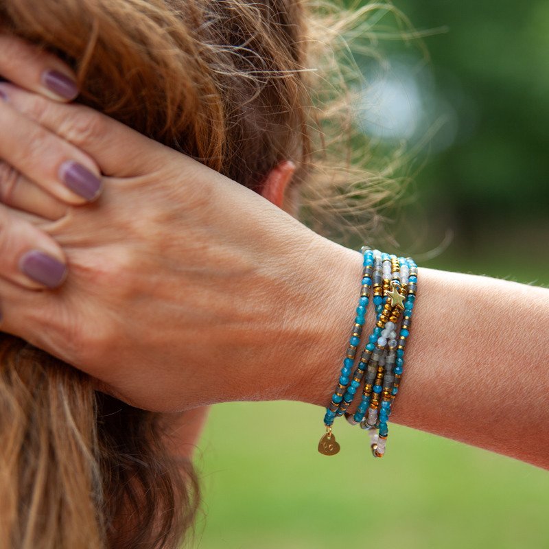 Bracelet Collier “Myriade” Apatite & Larvikite 6 tours