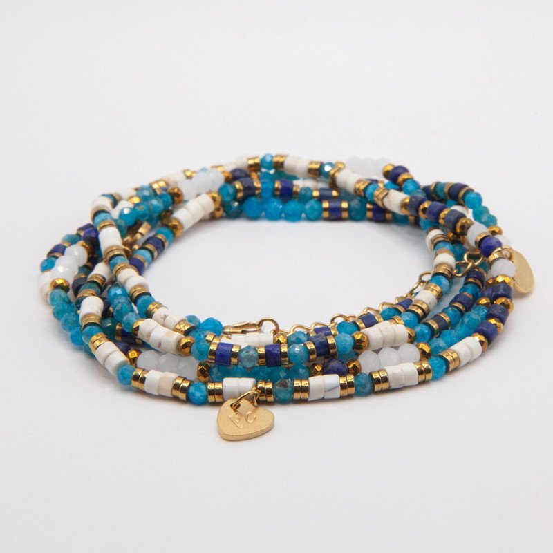 Bracelet Collier "Calypséa" – Bijou 2 en 1 Apatite & Howlite | Création artisanale Petit Cœur