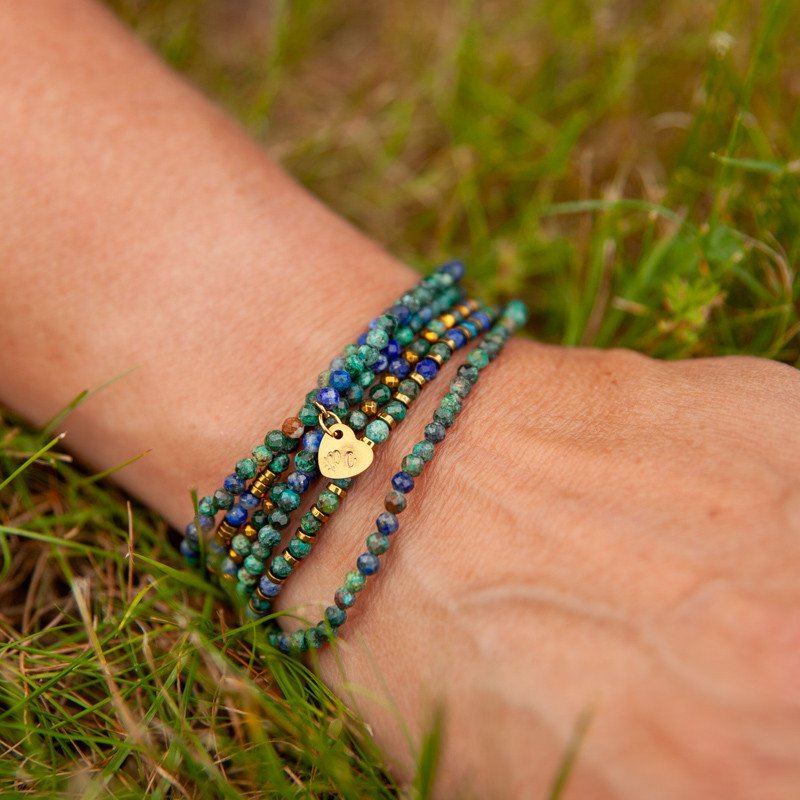 Sereine – Bijou 2 en 1 Chrysocolle & Hématite dorée | Petit Cœur