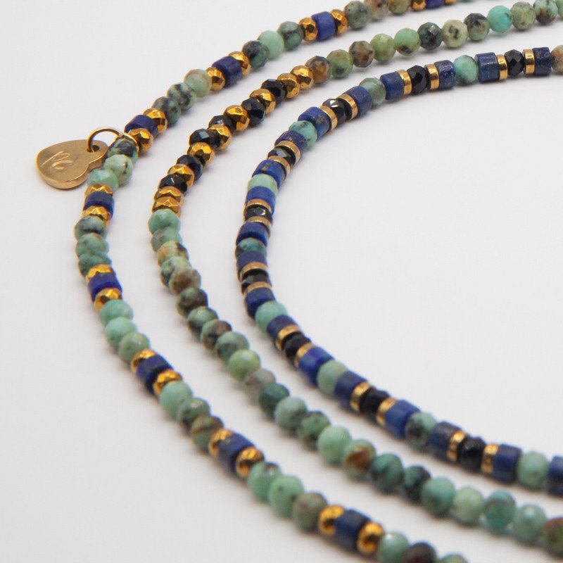 Sereine – Bijou 2 en 1 Chrysocolle & Hématite dorée | Petit Cœur