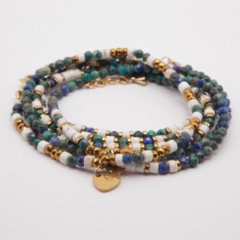 Kairos – Bracelet Collier en Chrysocolle & Howlite | Bijou Multi-tours Petit Cœur
