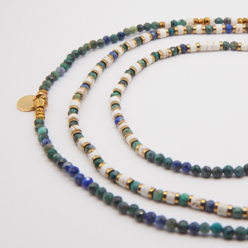 Kairos – Bracelet Collier en Chrysocolle & Howlite | Bijou Multi-tours Petit Cœur